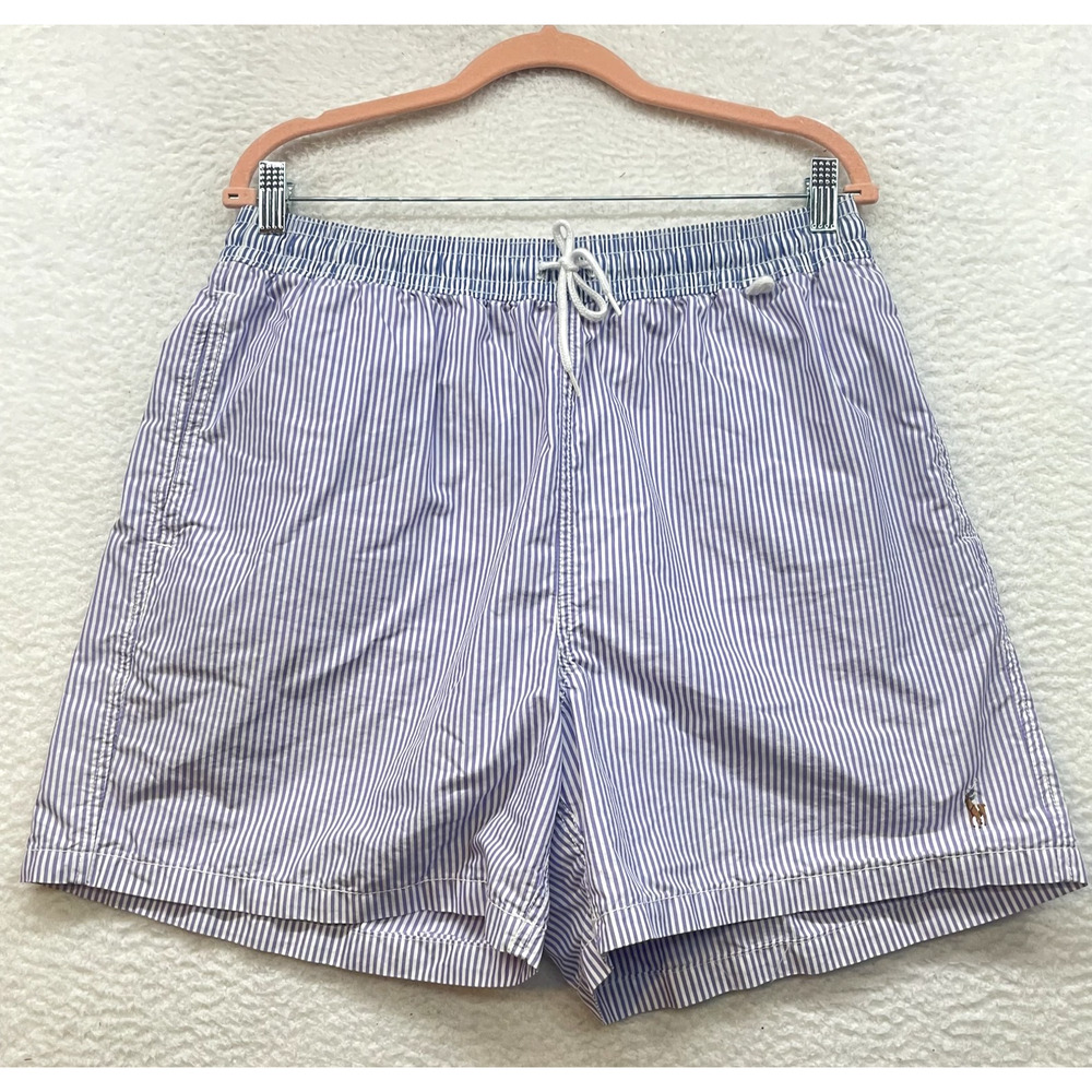 Polo by Ralph Lauren Blue and White Striped Swim Trunks